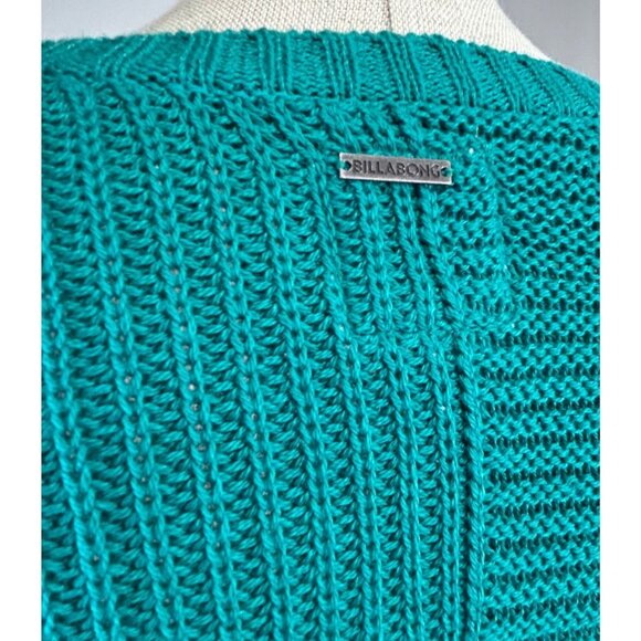 BILLABONG Crop Sweater Sz L Emerald Teal Knit Oversized Long Sleeve Cotton Blend - Picture 11 of 15